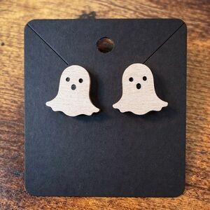 Wooden Ghost Stud Earrings | Halloween Earrings | Cute Spooky Jewelry